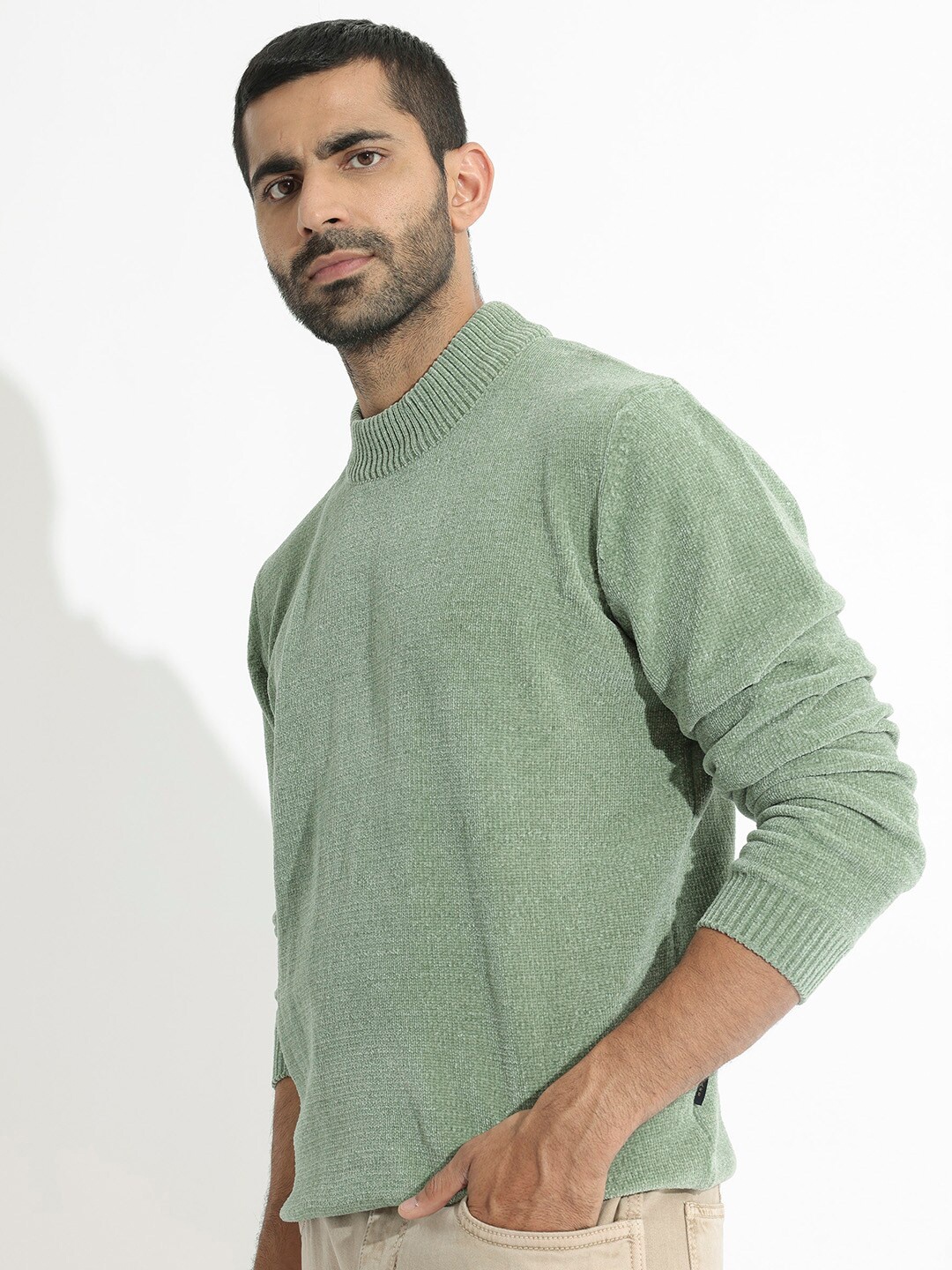 

RARE RABBIT Men Chenee High Neck Pullover Sweater, Green