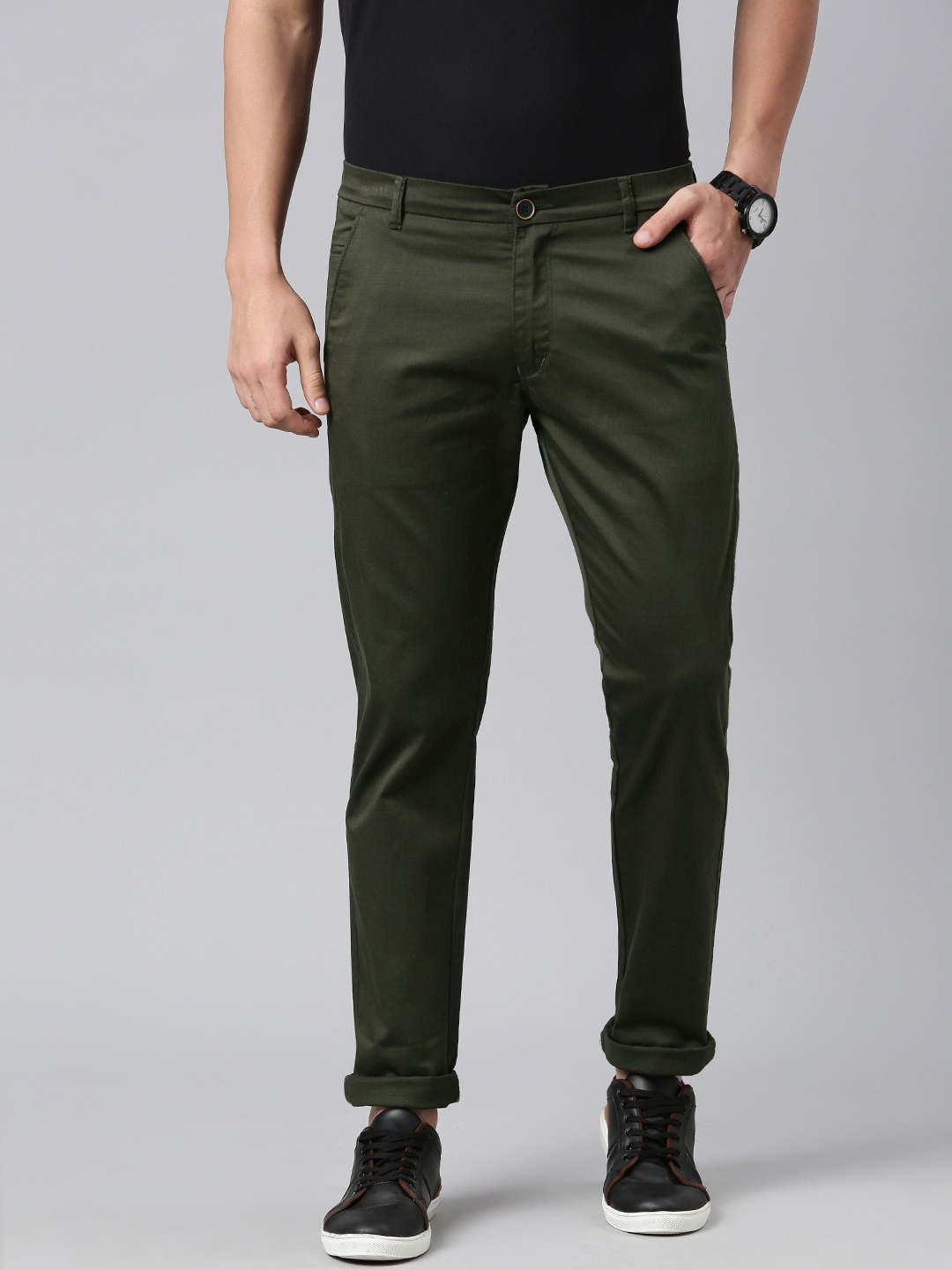 

Majestic Man Men Smart Slim Fit Easy Wash Chinos Trousers, Olive