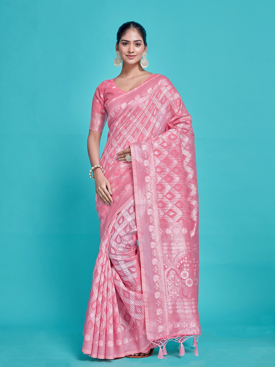 

MIMOSA Ethnic Motifs Woven Design Zari Art Silk Banarasi Saree, Pink