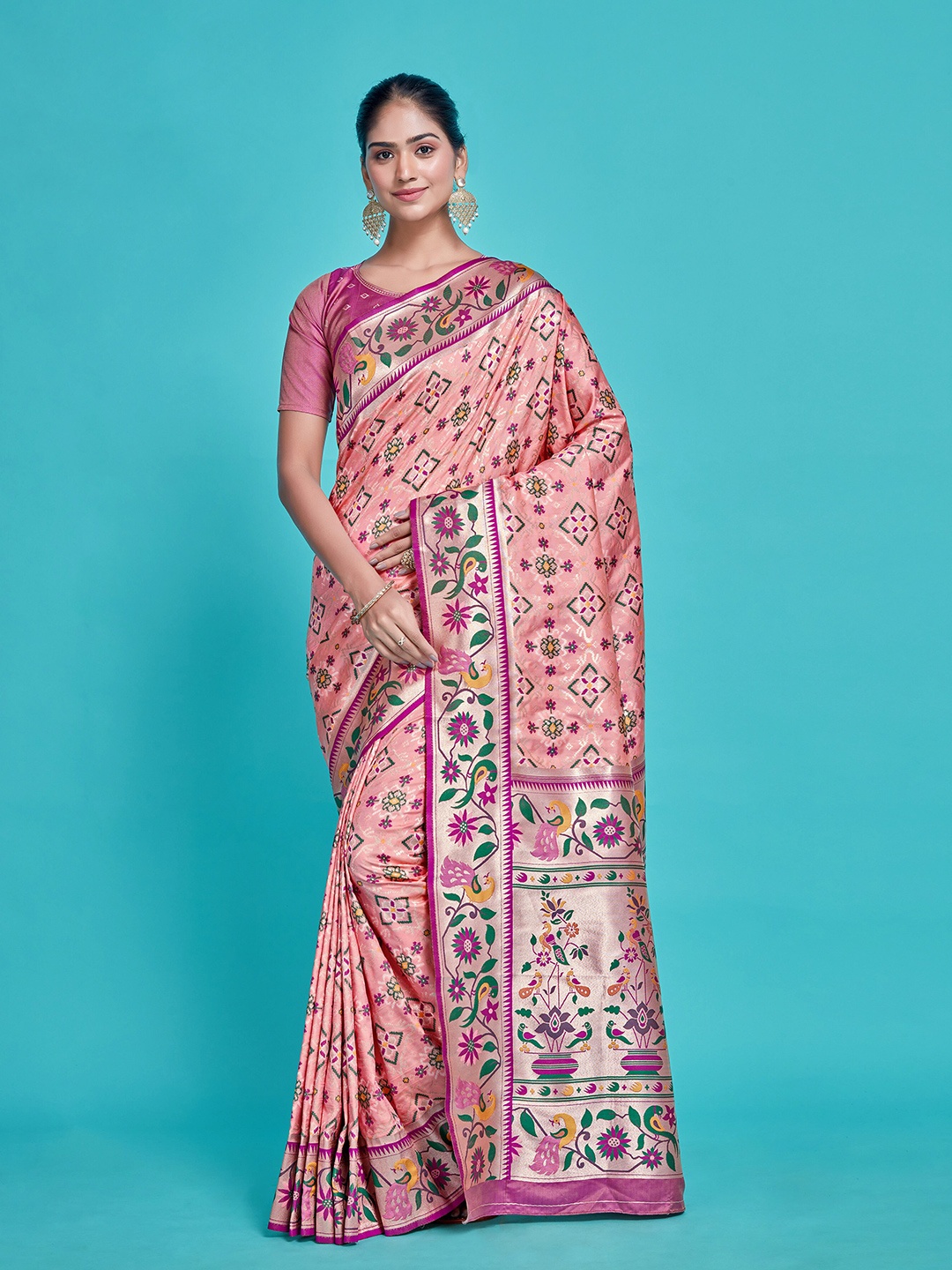 

MIMOSA Ethnic Motifs Woven Design Zari Patola Saree, Pink