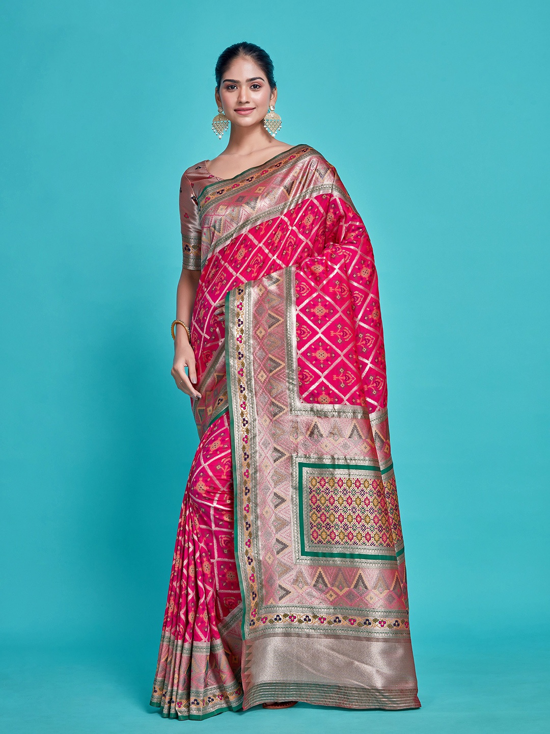 

MIMOSA Ethnic Motifs Woven Design Zari Patola Saree, Pink