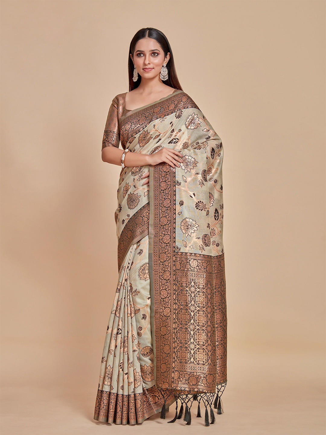 

MIMOSA Woven Design Zari Banarasi Saree, Grey