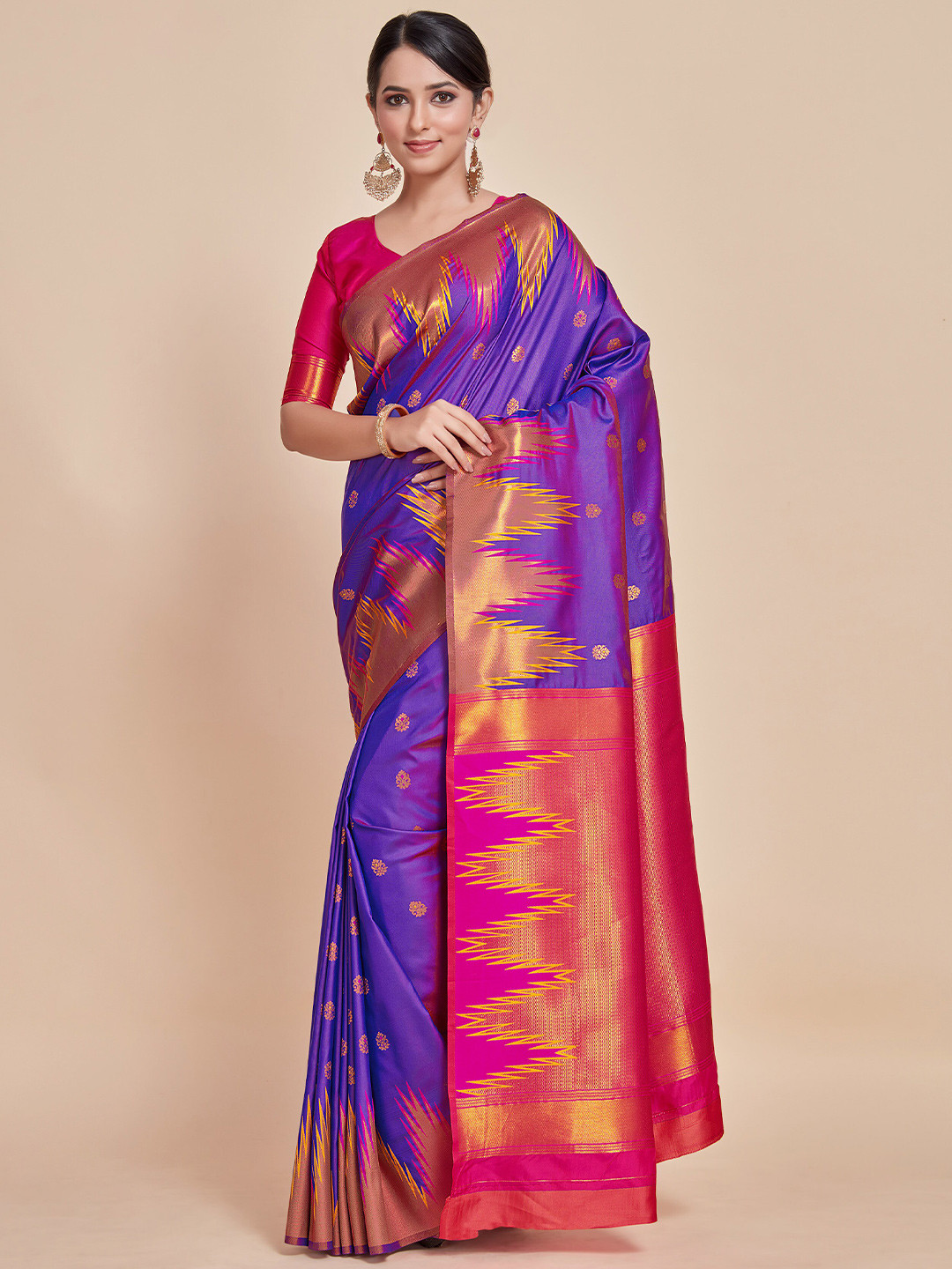 

MIMOSA Ethnic Motifs Woven Design Zari Kanjeevaram Saree, Violet
