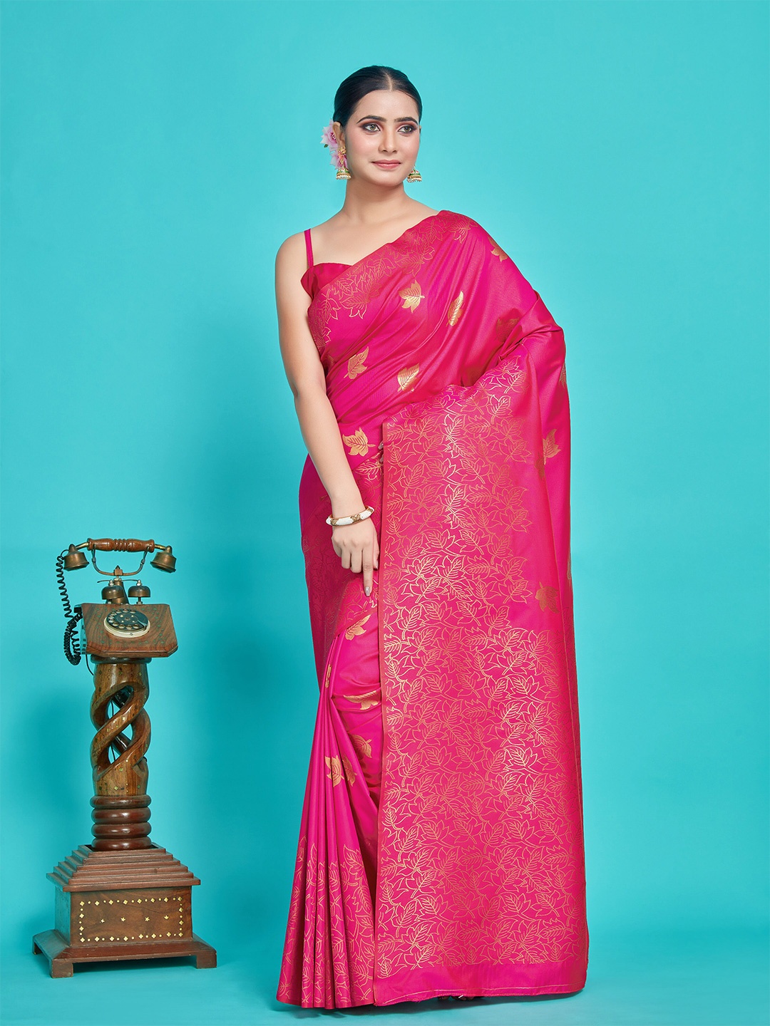 

MIMOSA Ethnic Woven Design Zari Kanjeevaram Saree, Pink