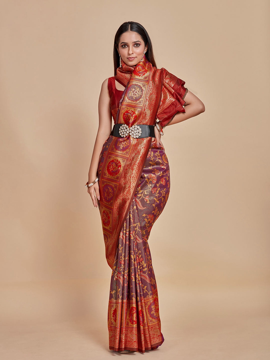 

MIMOSA Ethnic Motifs Woven Design Zari Art Silk Patola Saree, Purple