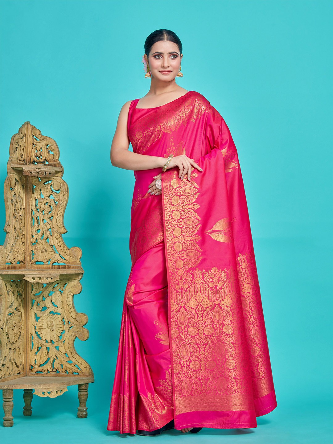 

MIMOSA Woven Design Zari Kanjeevaram Saree, Pink