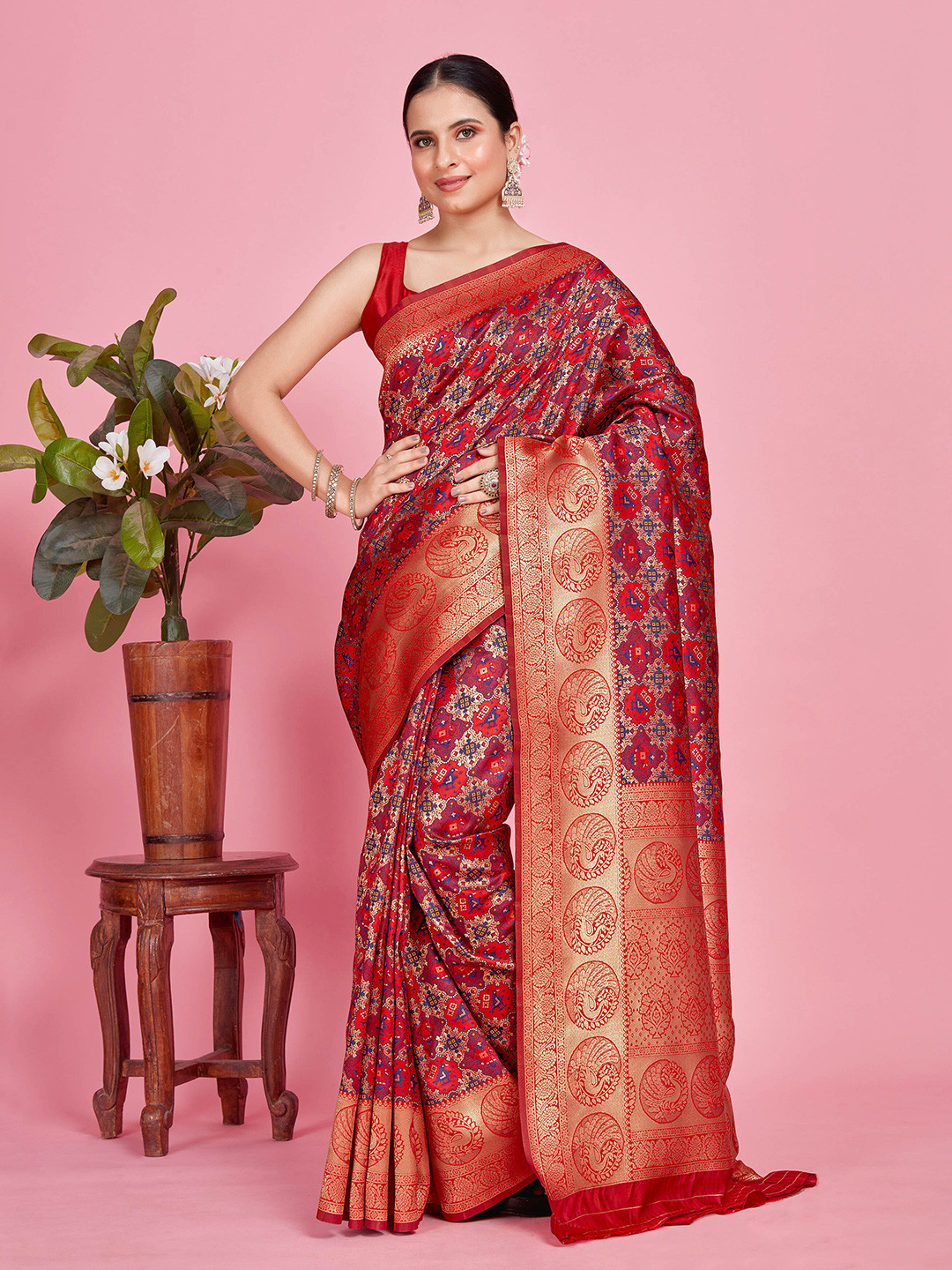 

MIMOSA Ethnic Motifs Woven Design Zari Patola Saree, Red