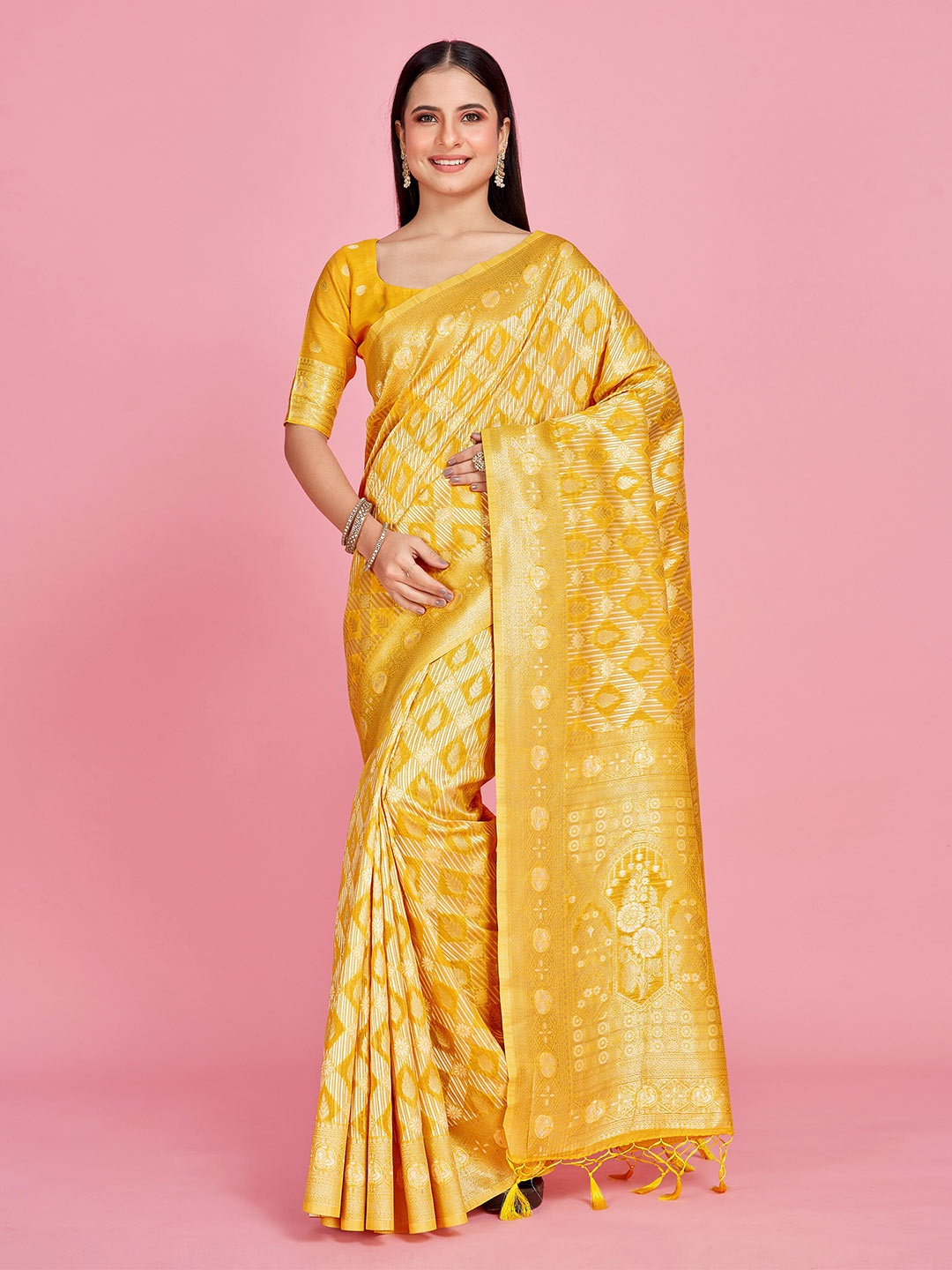 

MIMOSA Ethnic Motifs Woven Design Zari Art Silk Banarasi Saree, Gold