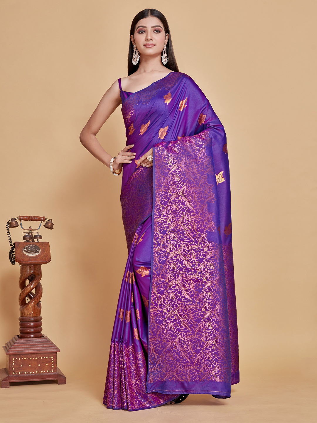 

MIMOSA Woven Design Zari Art Silk Kanjeevaram Saree, Purple