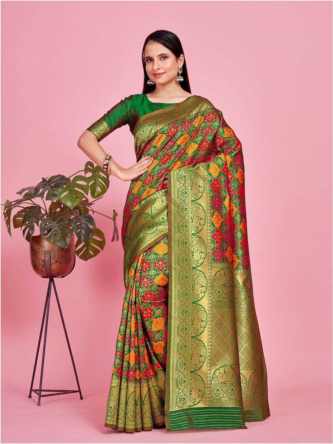 

MIMOSA Ethnic Motifs Woven Design Zari Patola Saree, Red