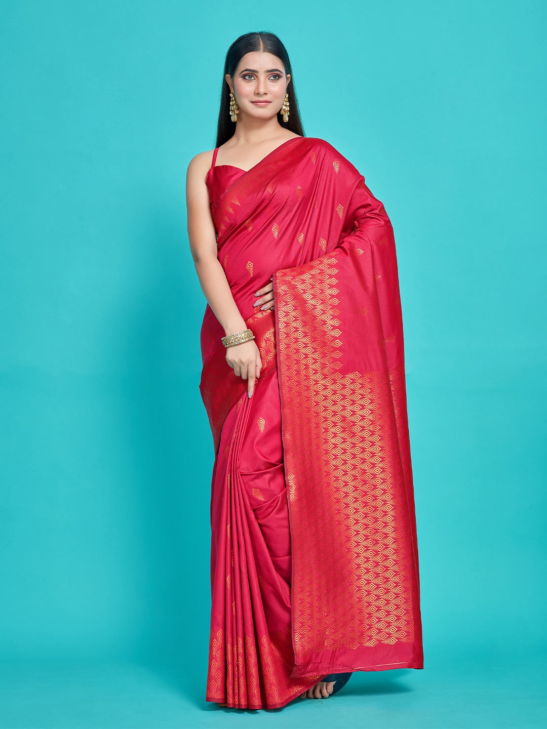 

MIMOSA Ethnic Motifs Woven Design Zari Art Silk Kanjeevaram Saree, Pink