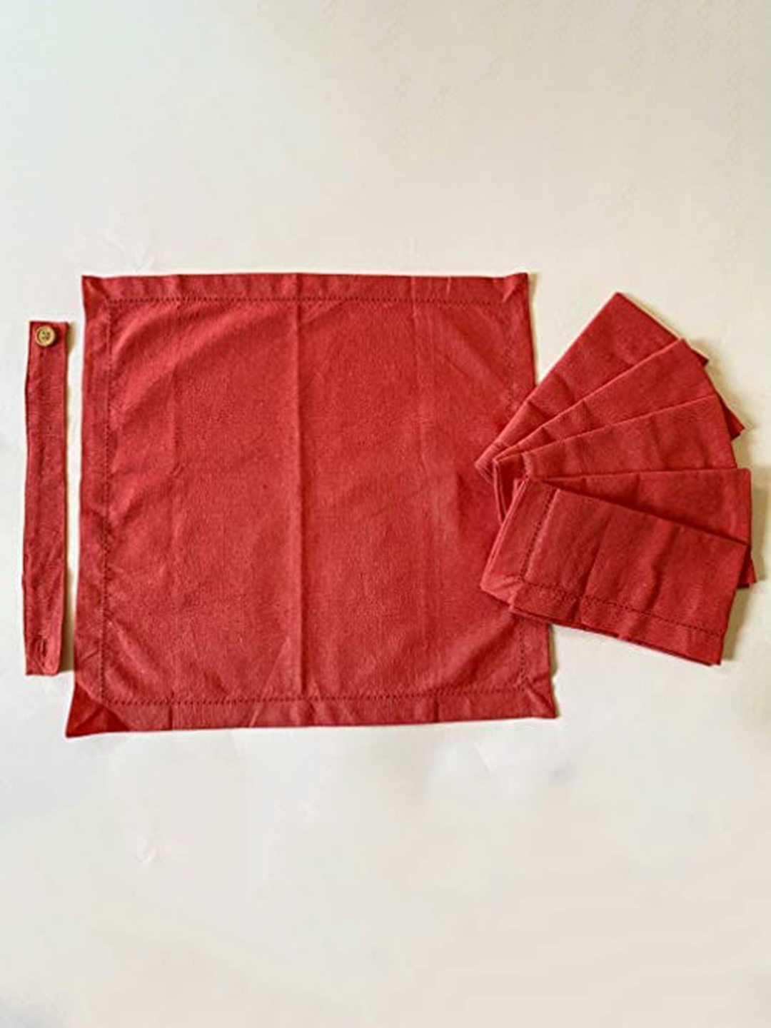 

Lushomes Pink 6 Pieces Cotton Folding With Hole Stitch Table Napkins