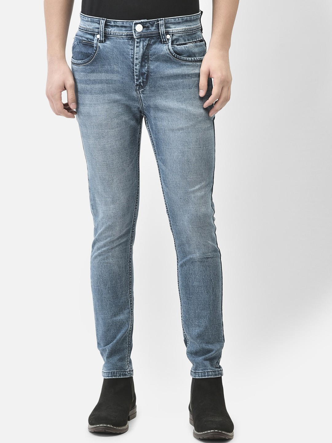 

Crimsoune Club Men Skinny Fit Low Distress Heavy Fade Stretchable Jeans, Blue
