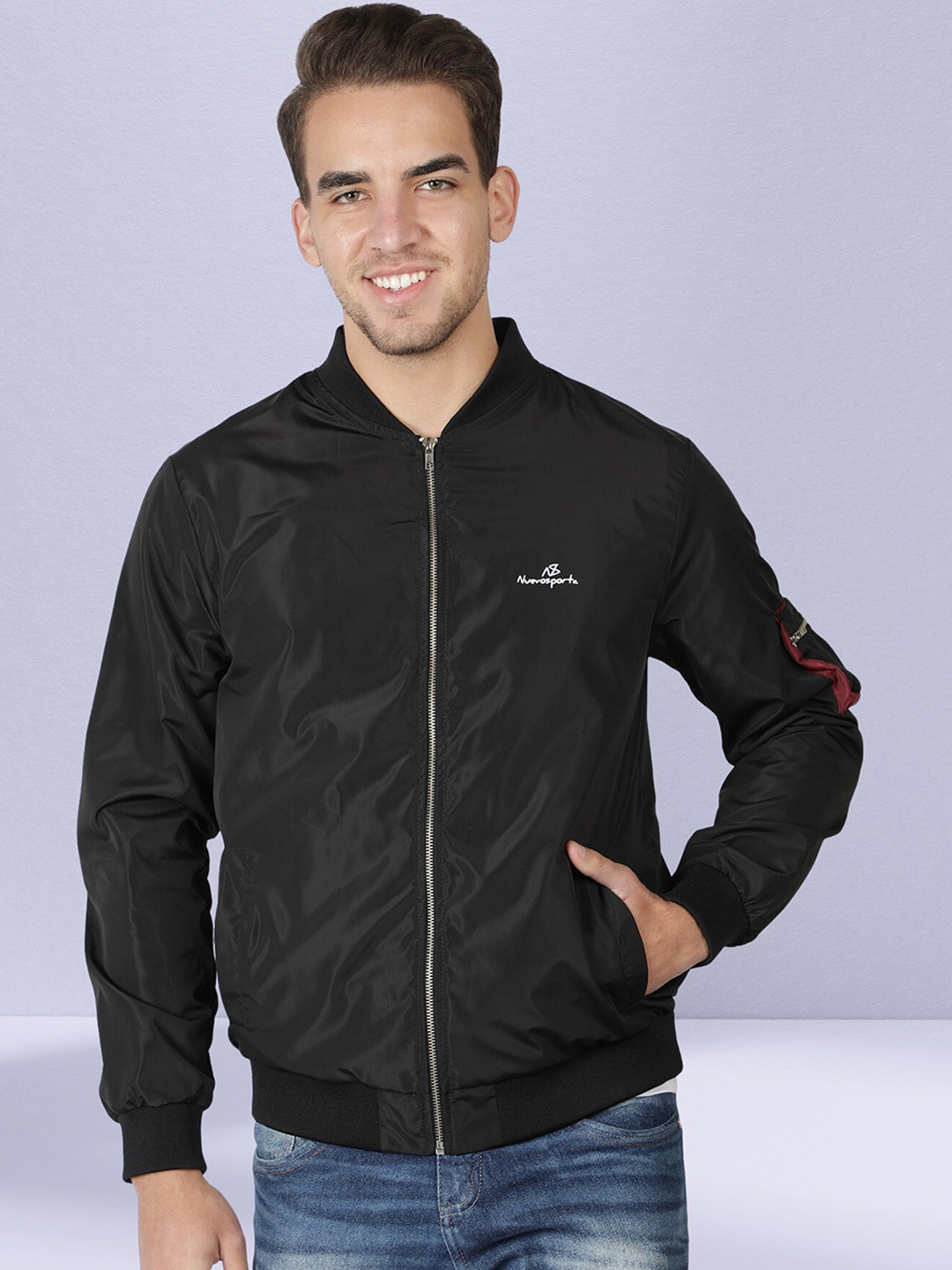 

NUEVOSDAMAS Mock Collar Bomber Jacket, Black