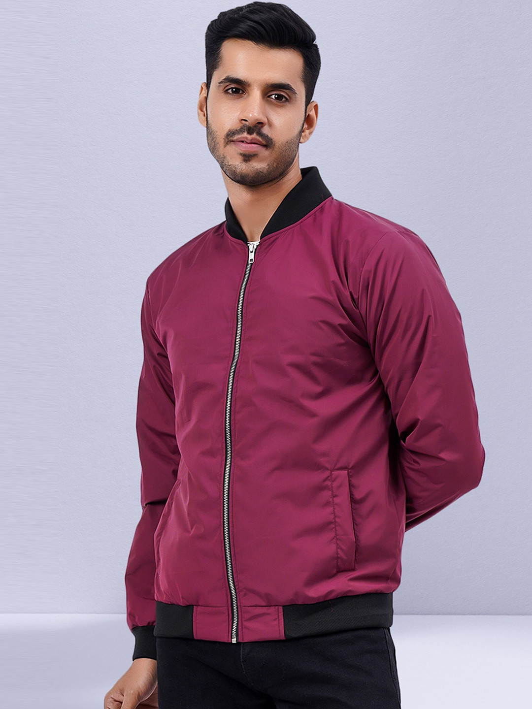 

NUEVOSDAMAS Mock Collar Bomber Jacket, Maroon