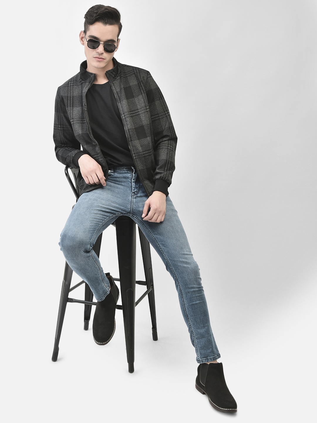 

Crimsoune Club Mock Collar Checked Bomber Jacket, Black