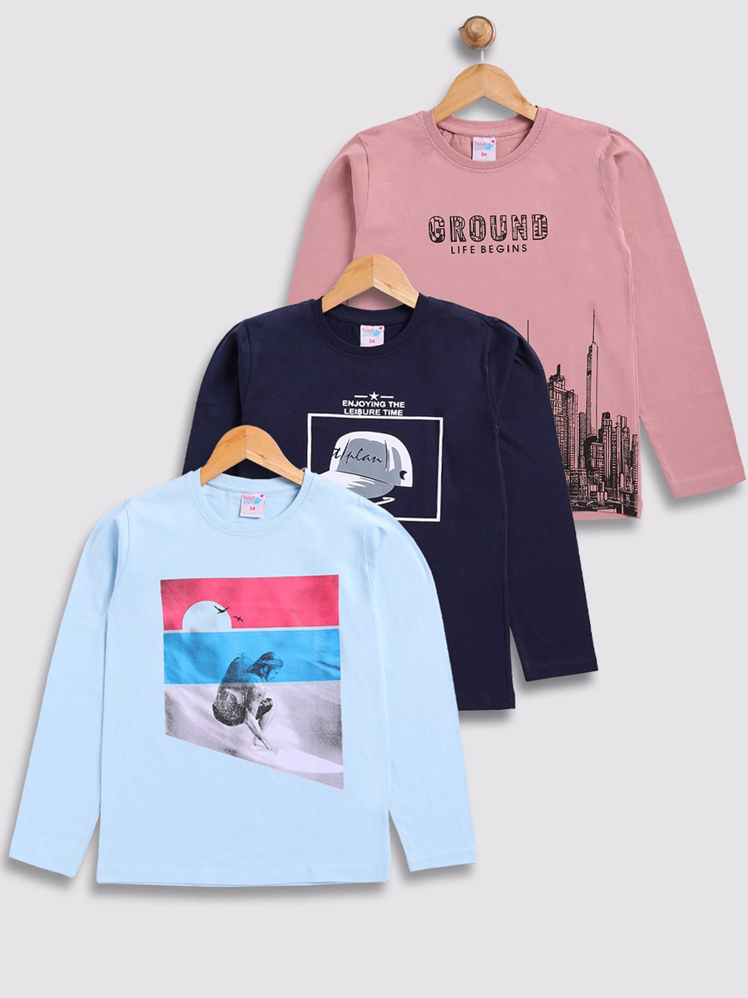 Toonyport Boys Pack Of 3 Printed Cotton T-shirt, Turquoise blue