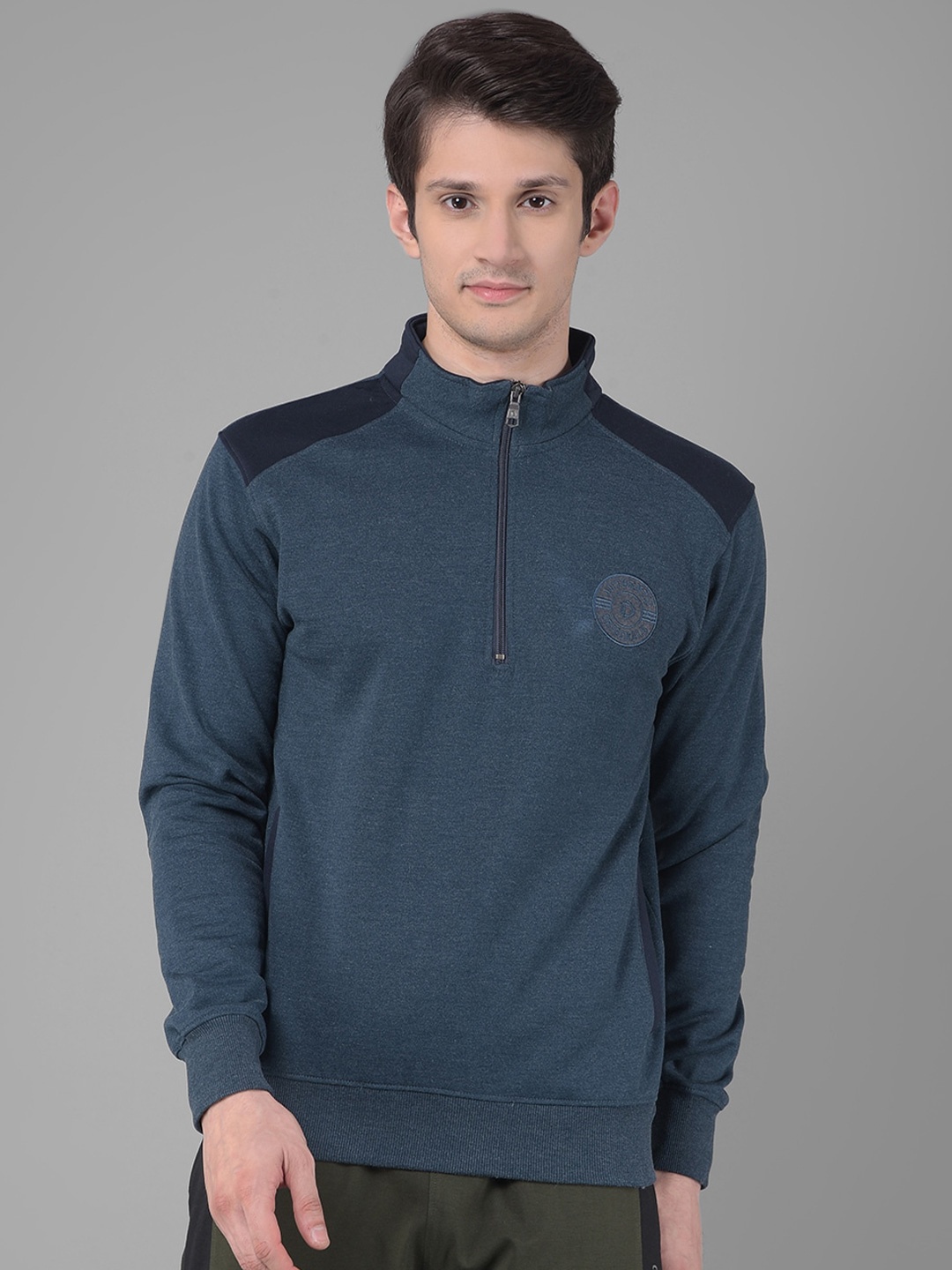 

Dollar Mock Collar Half Zipper Pullover Cotton Sweatshirt, Navy blue