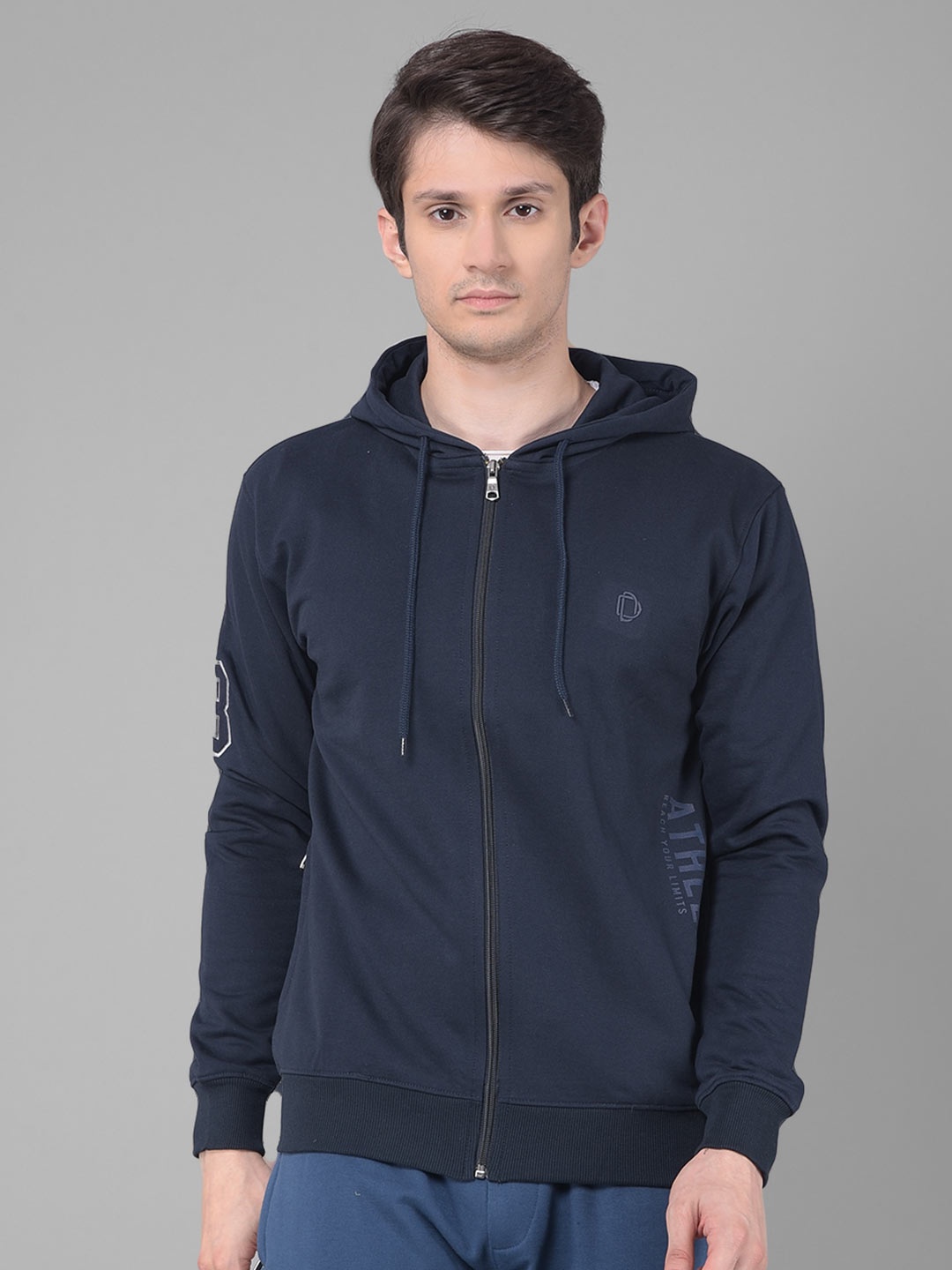 

Dollar Hooded Front-Open Cotton Sweatshirt, Navy blue