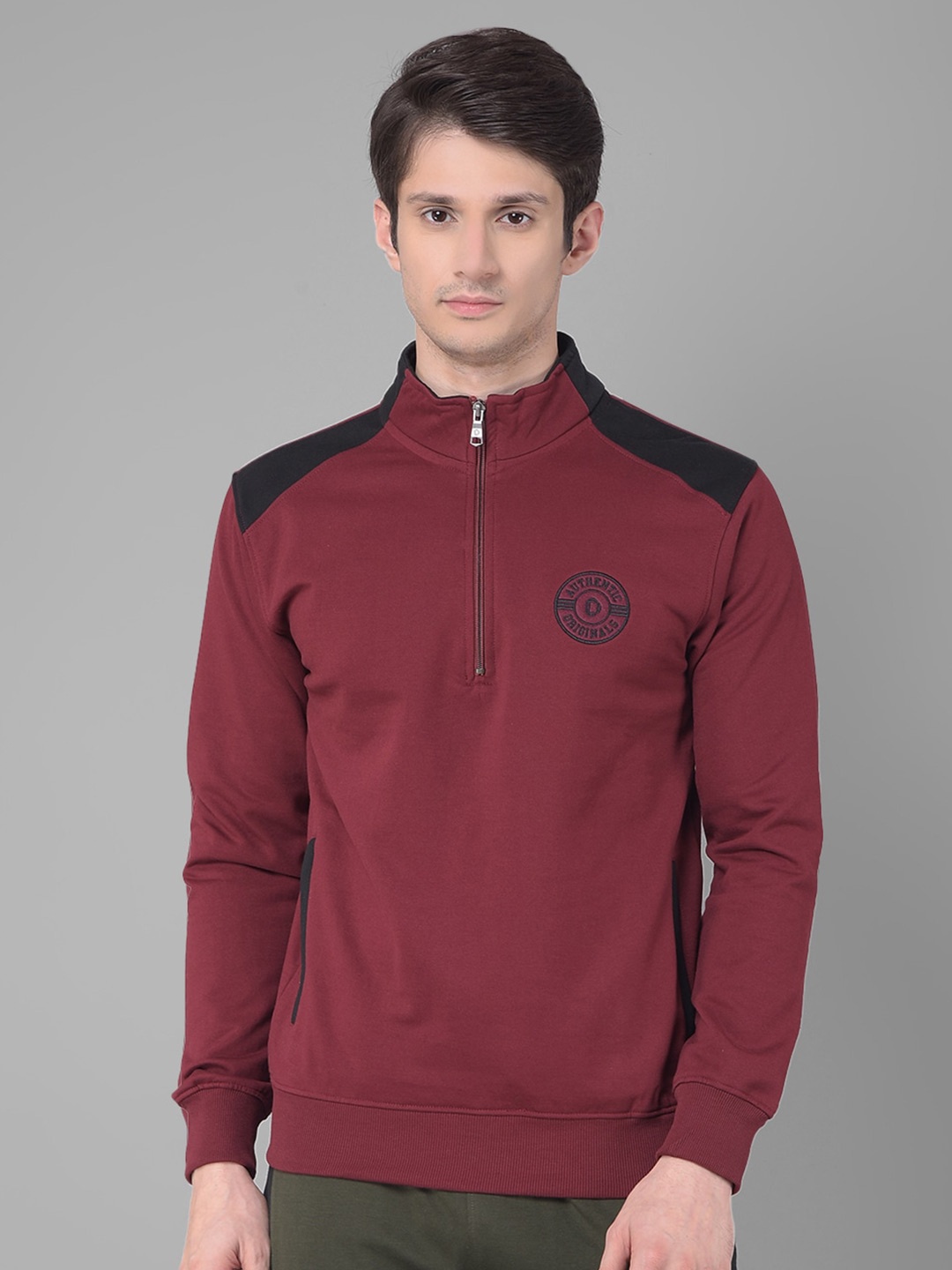 

Dollar Mock Collar Long Sleeves Cotton Pullover Sweatshirt, Red
