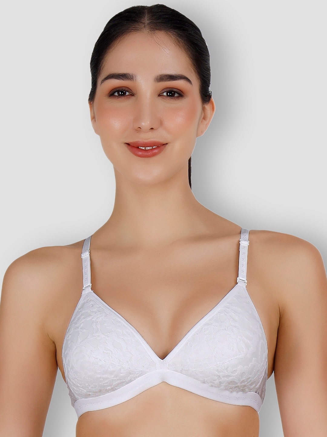 

SELFCARE Floral Half Coverage Rapid-Dry Lightly Padded Plunge Bra All Day Comfort, White