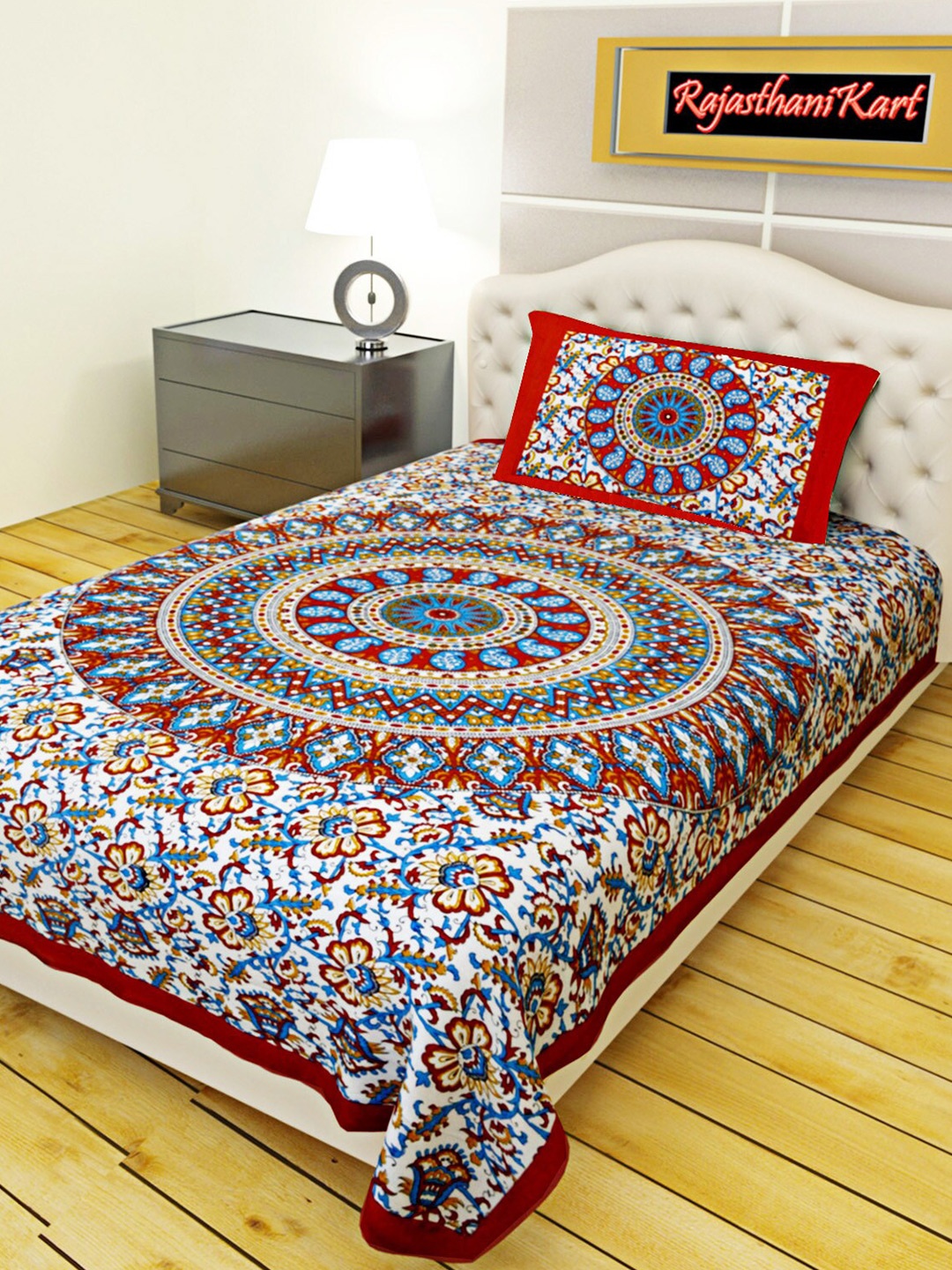 

Rajasthanikart Red & White Floral Cotton 120 TC Single Bedsheet With 1 Pillow Cover