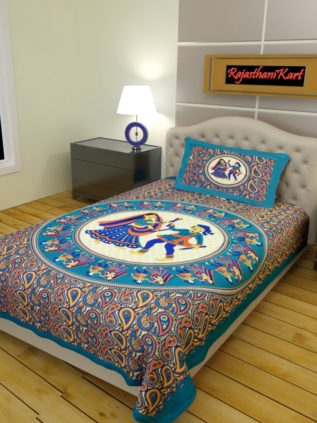

Rajasthanikart Green & Red Ethnic Motifs Cotton 120 TC Single Bedsheet with 1 Pillow Cover
