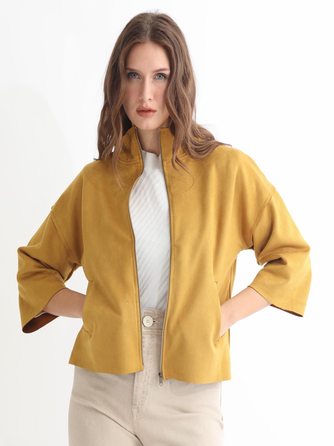 

RAREISM Mock Collar Tailored Jacket, Mustard