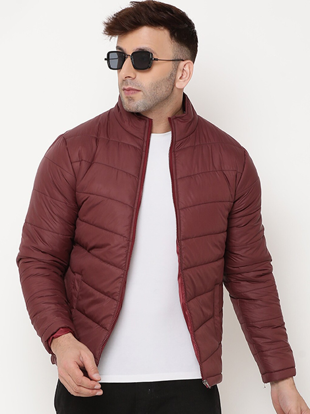 

9ty3ree Mock Collar Insulator Quilted Jacket, Maroon