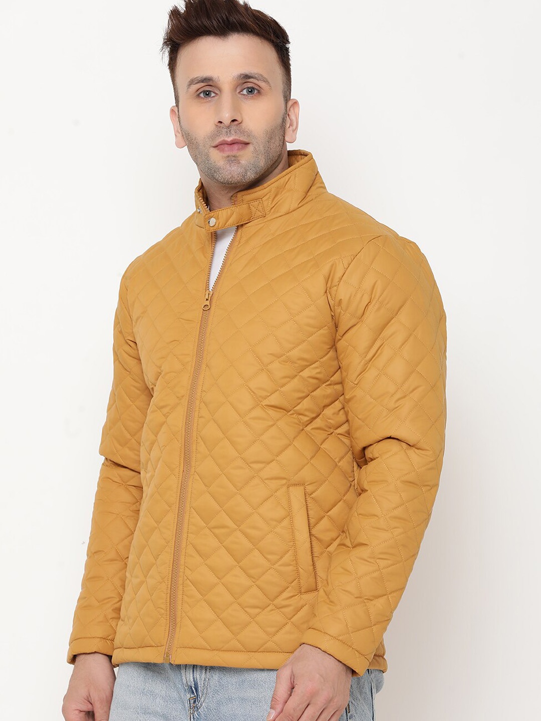 

9ty3ree Mock Collar Insulator Quilted Jacket, Mustard