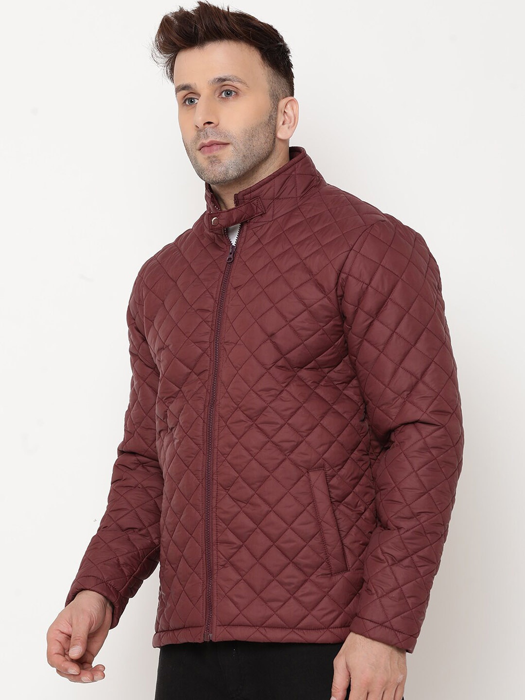 

9ty3ree Mock Collar Insulator Quilted Jacket, Maroon