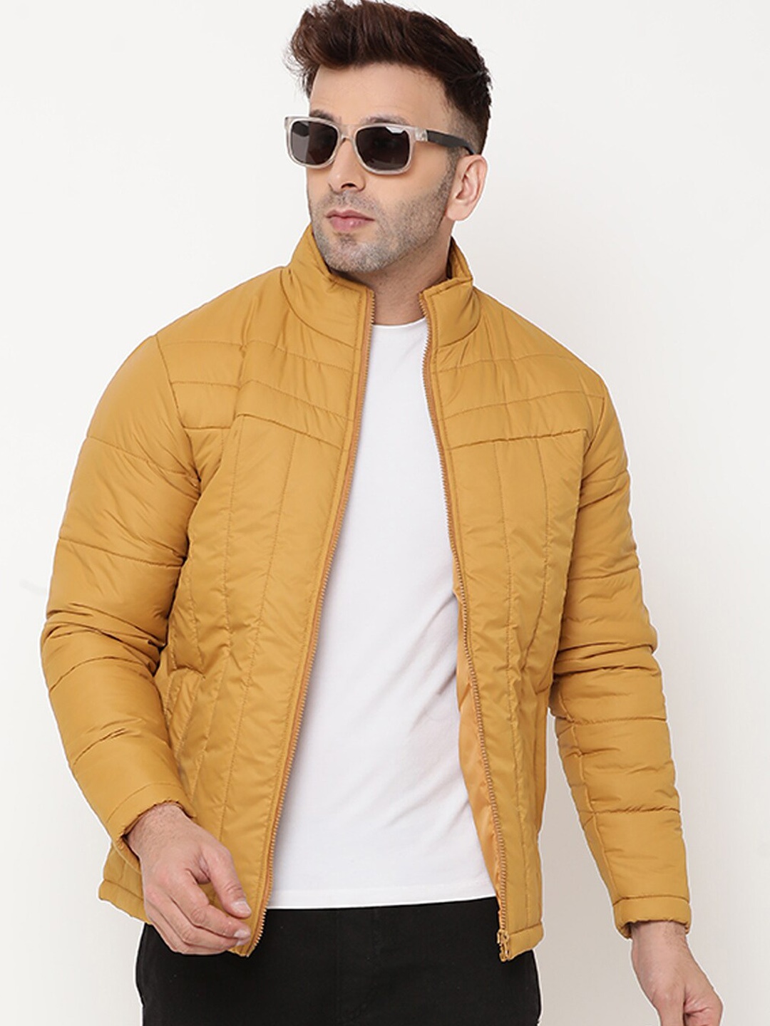 

9ty3ree Mock Collar Insulator Quilted Jacket, Mustard