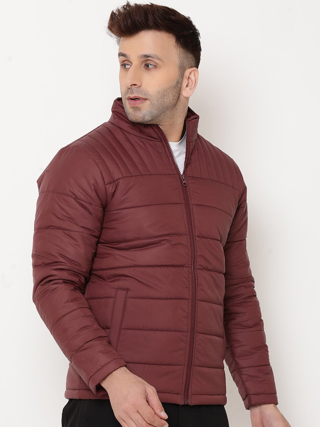 

9ty3ree Insulator Mock Collar Puffer Jacket, Maroon