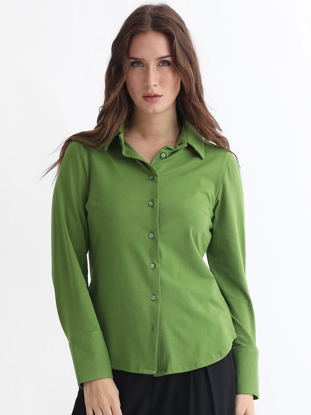 

RAREISM Slim Fit Cotton Casual Shirt, Green