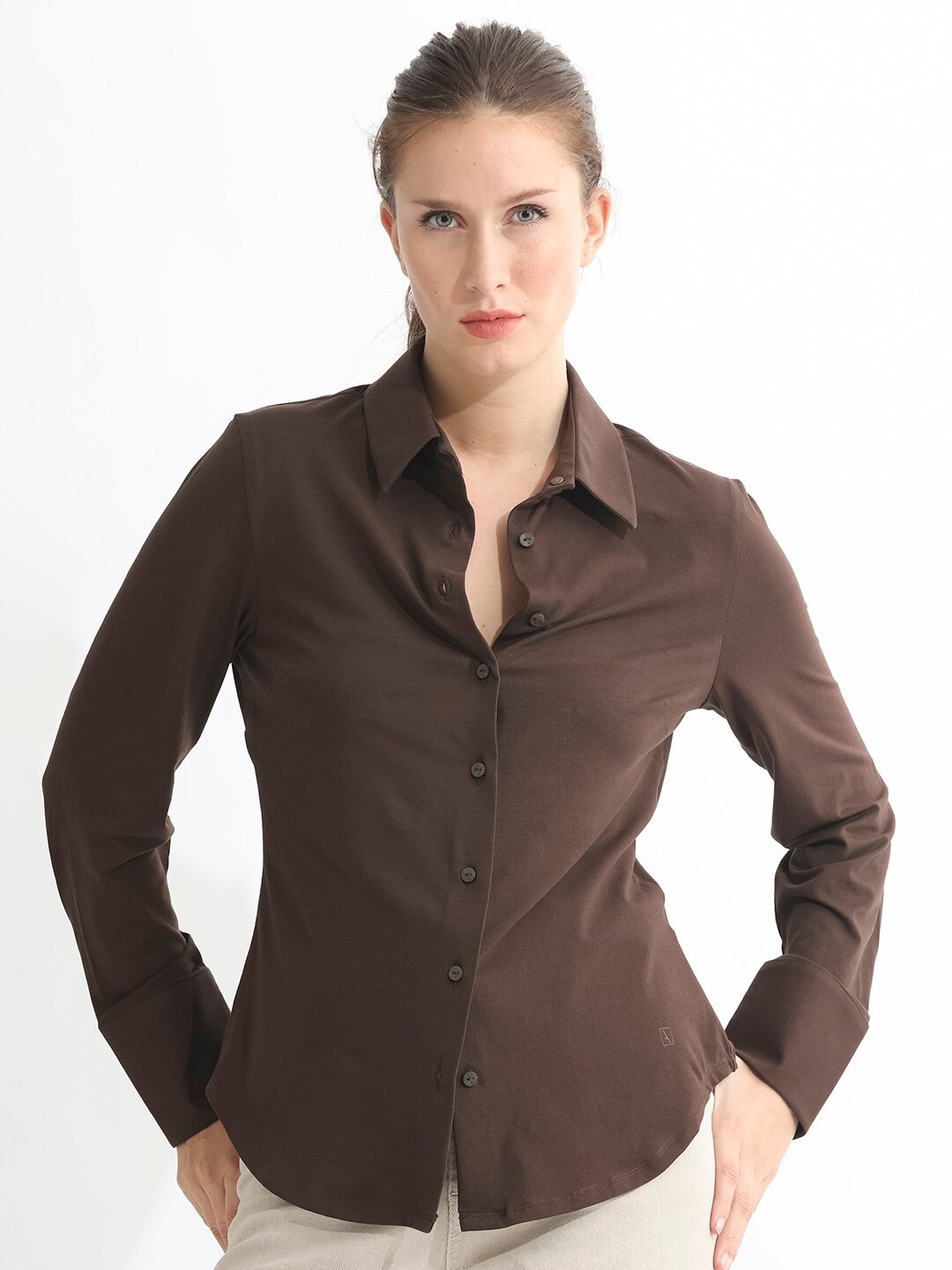 

RAREISM Slim Fit Opaque Cotton Casual Shirt, Brown