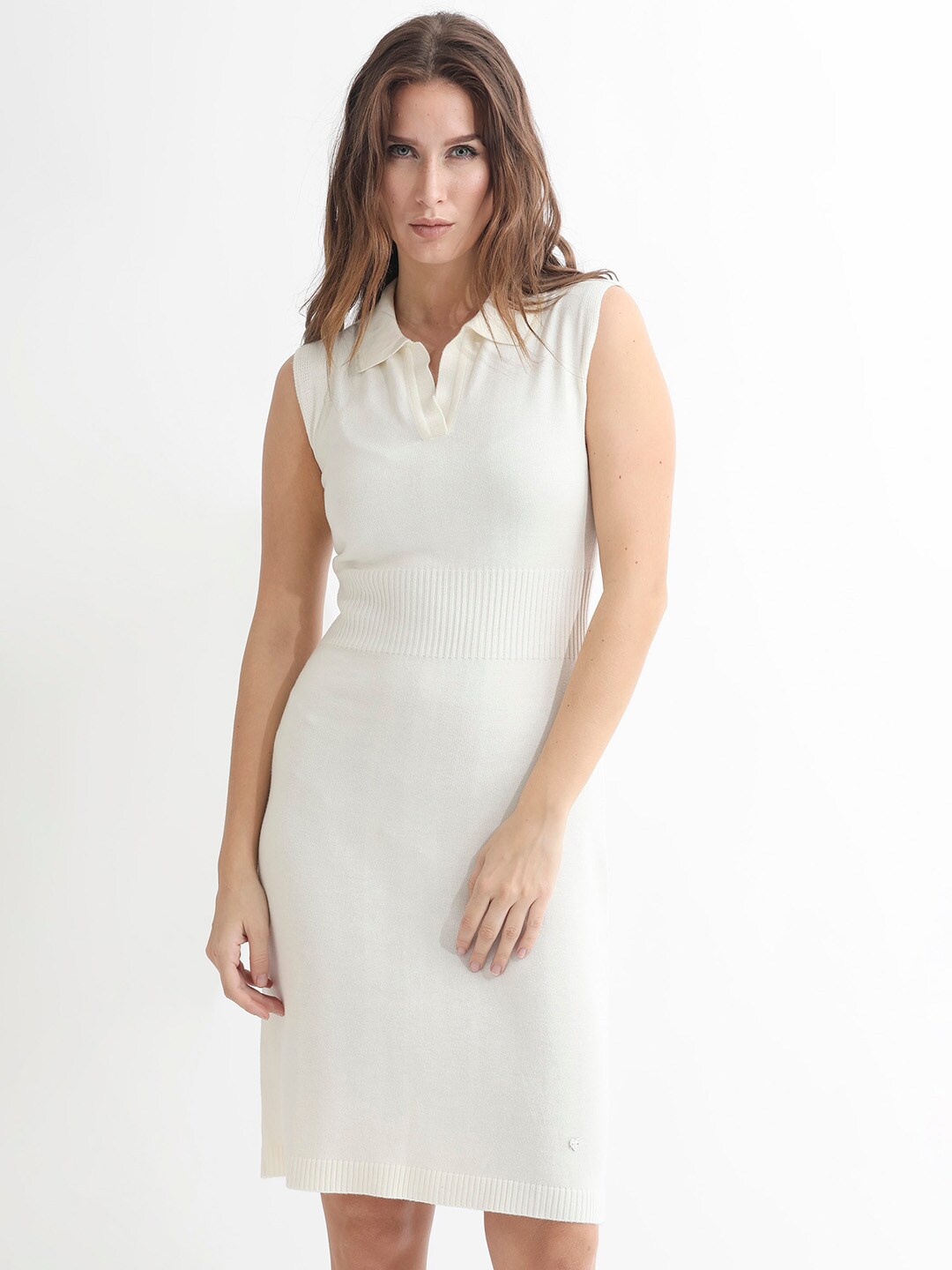 

RAREISM Shirt Collar Cotton Sheath Dress, Off white