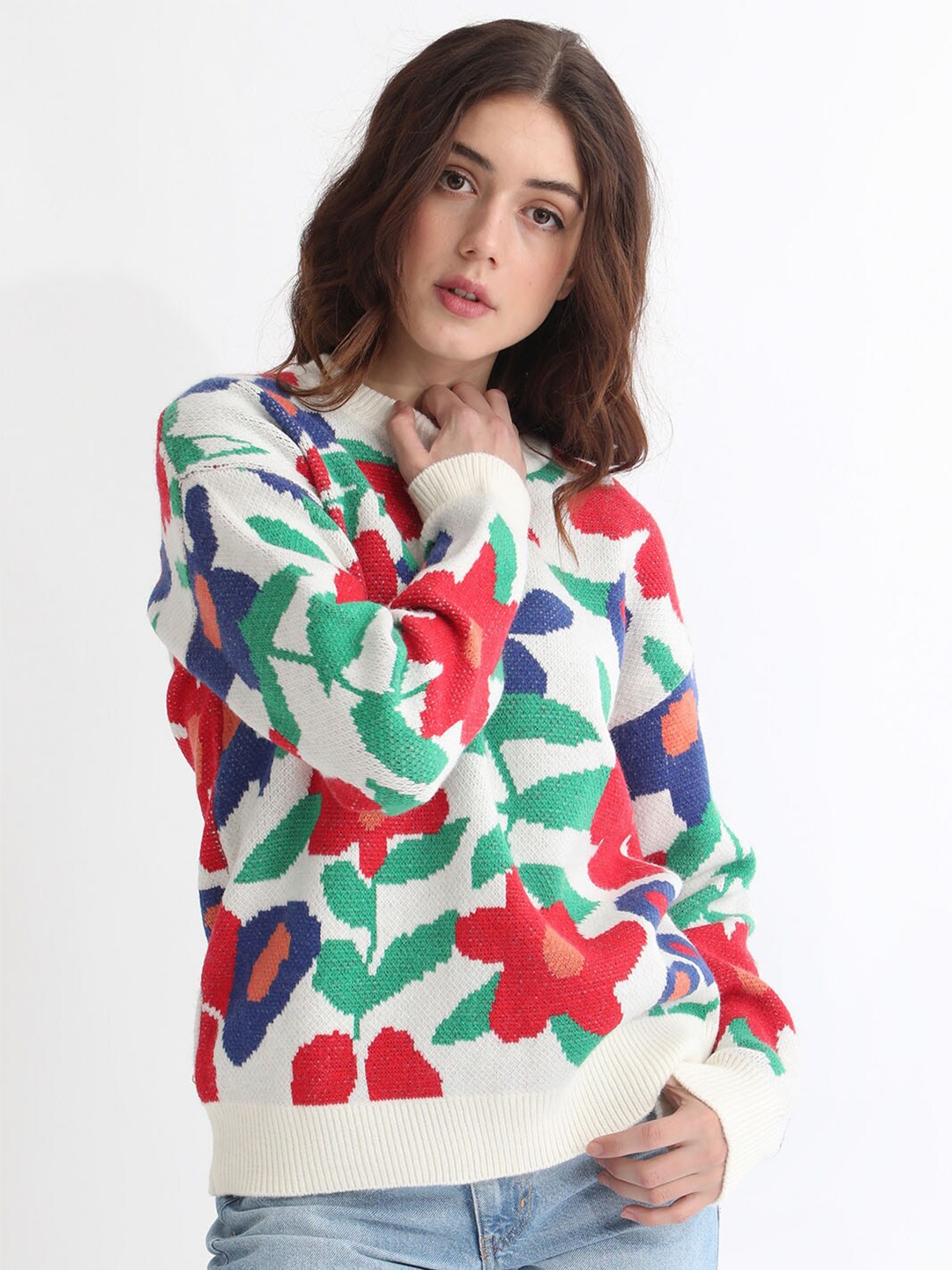 

RAREISM Floral Printed Cotton Pullover, White