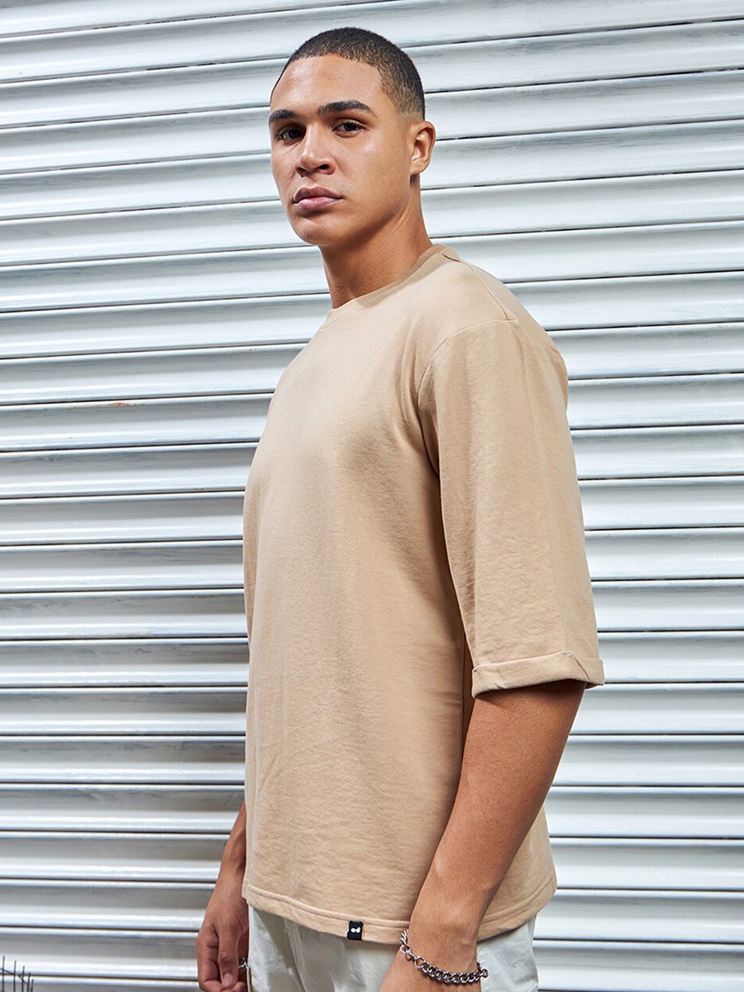 

Bewakoof Heavy Duty Plus Size 1.0 Drop-Shoulder Super Loose Fit T-shirt, Camel brown