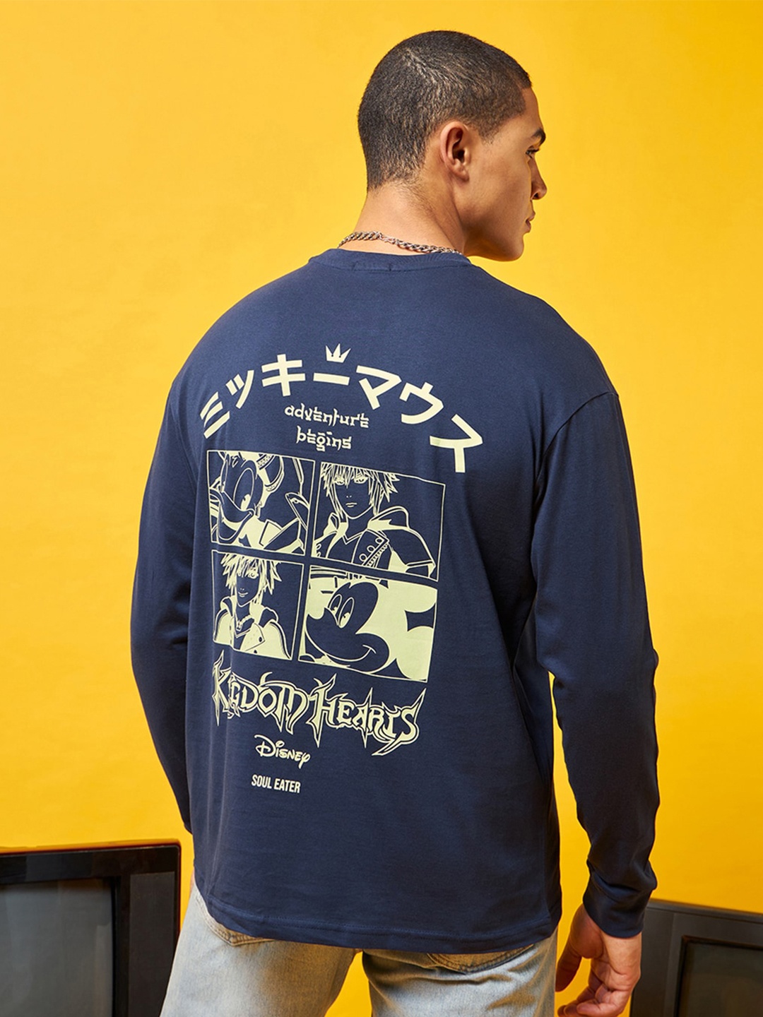 

Bewakoof Heavy Duty 1.0 Mickey's Kingdom Printed Oversized T-shirt, Blue