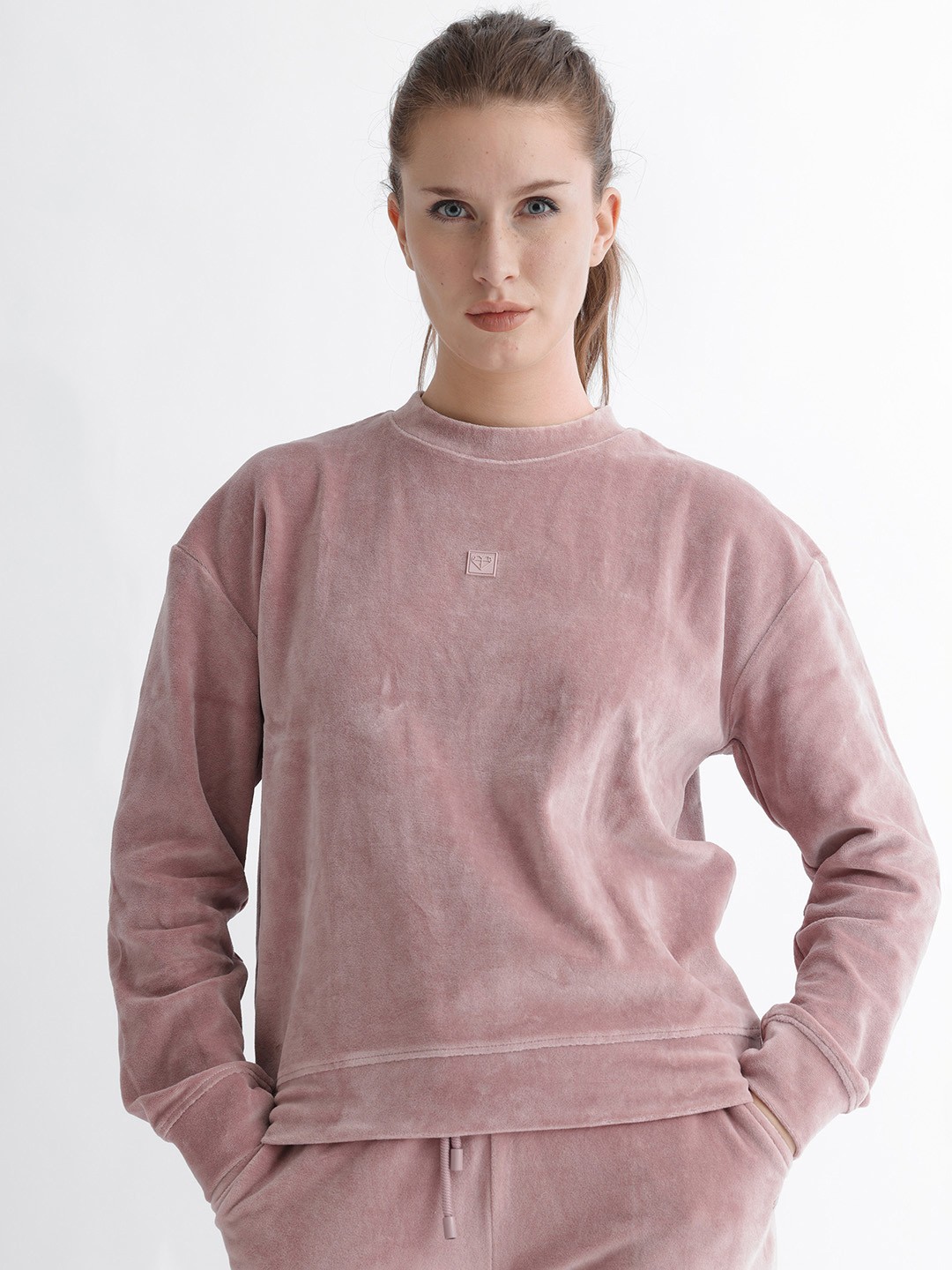 

RAREISM Round Neck Cotton Pullover Sweatshirt, Pink