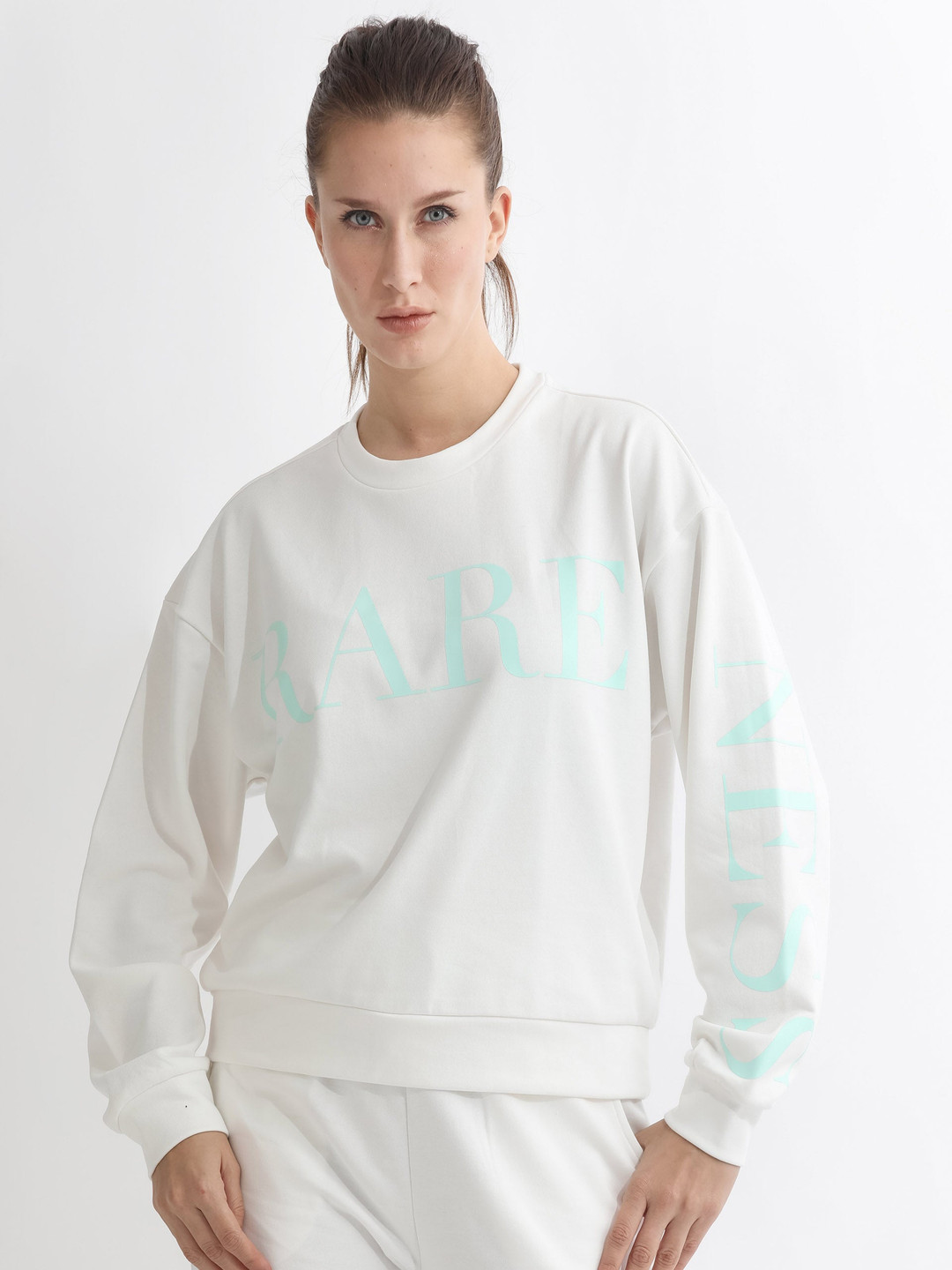 

RAREISM Typography Printed Cotton Sweatshirt, Off white