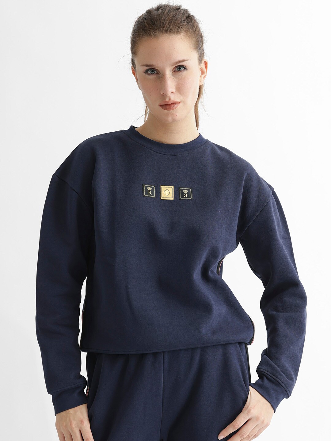 

RAREISM Round Neck Cotton Sweatshirt, Navy blue