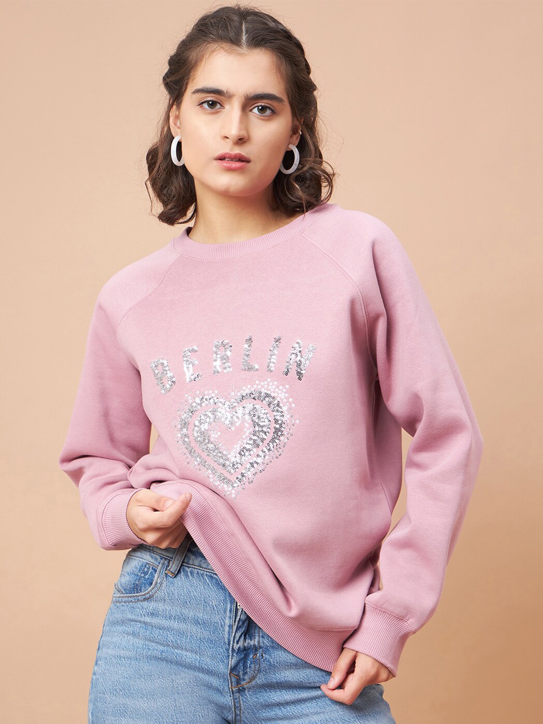 

Gipsy Printed Round Neck Sweatshirt, Pink