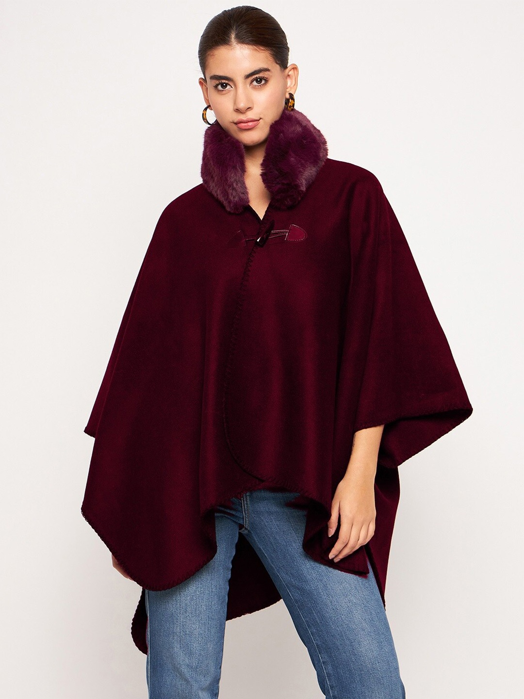 

Camey Longline Woollen Poncho, Maroon