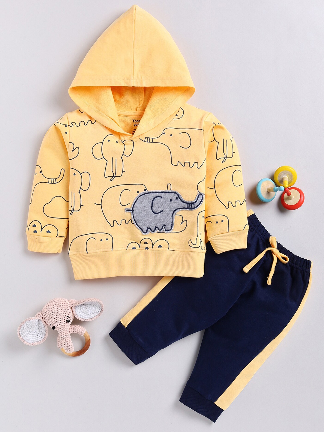 

Toonyport Kids Conversational Printed Hooded T-shirt with Trousers, Yellow