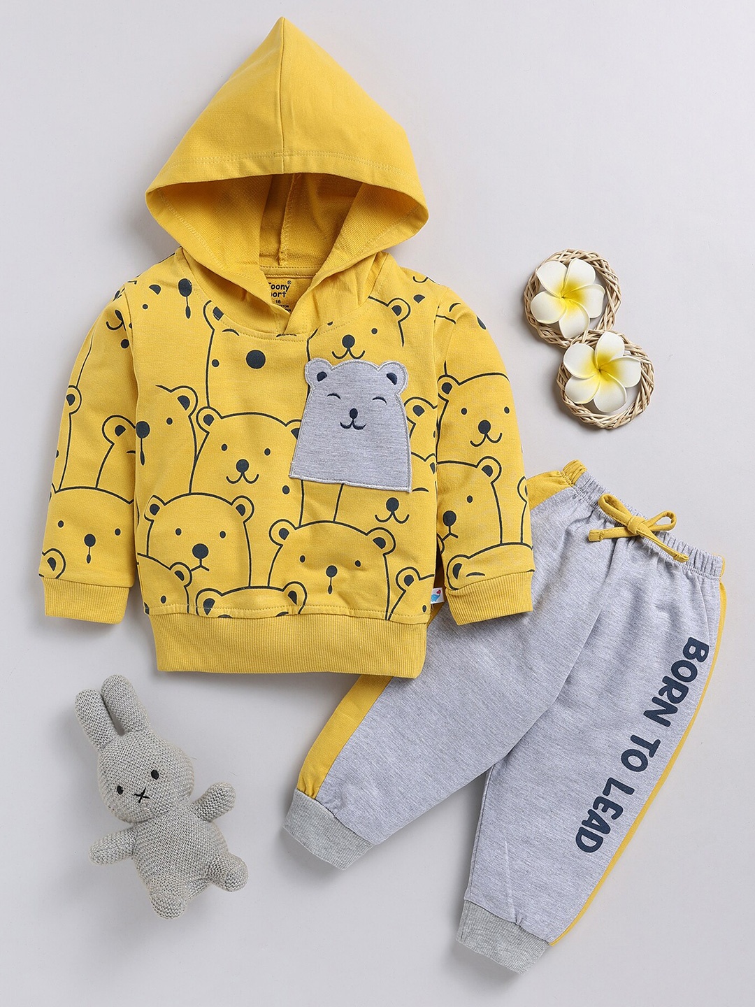 

Toonyport Kids Conversational Printed Hooded T-shirt with Trousers, Yellow