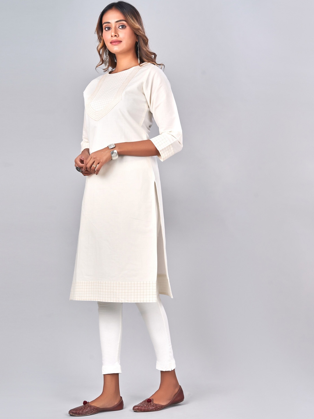 

NAYRA Round Neck Cotton Straight Kurta, White