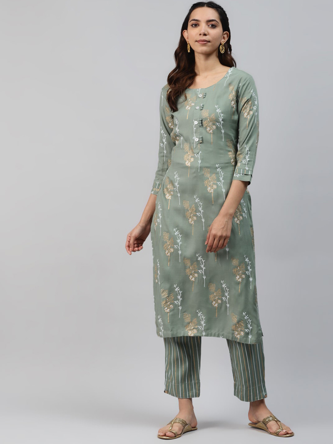 

JC4U Floral Printed Regular Kurta With Trousers, Grey