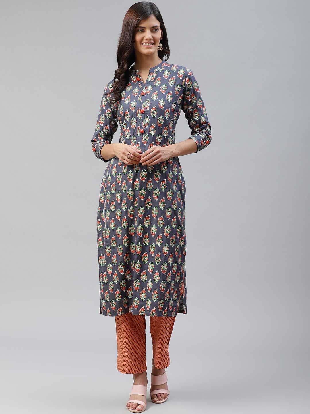 

JC4U Ethnic Motifs Printed Kurta with Trousers, Blue