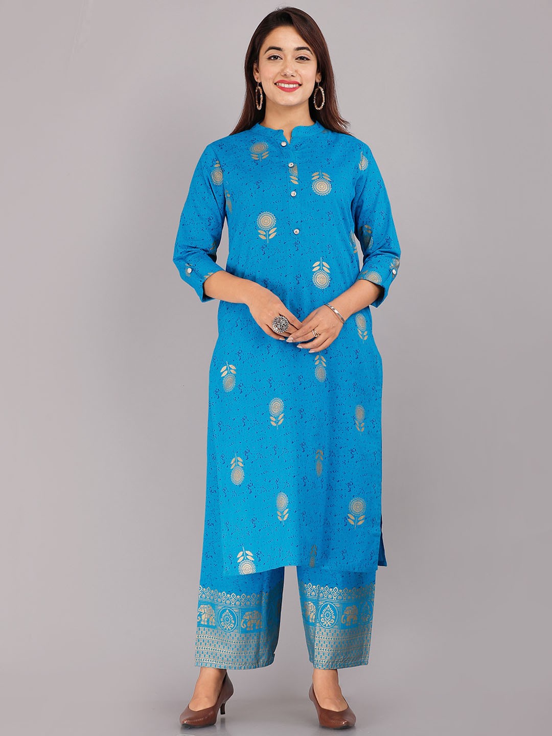 

JC4U Floral Printed Regular Pure Cotton Kurta With Trousers, Blue